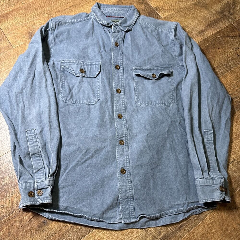 Woolrich Long Sleeve Button Up Size Medium Long Cotton Blue Green Canvas